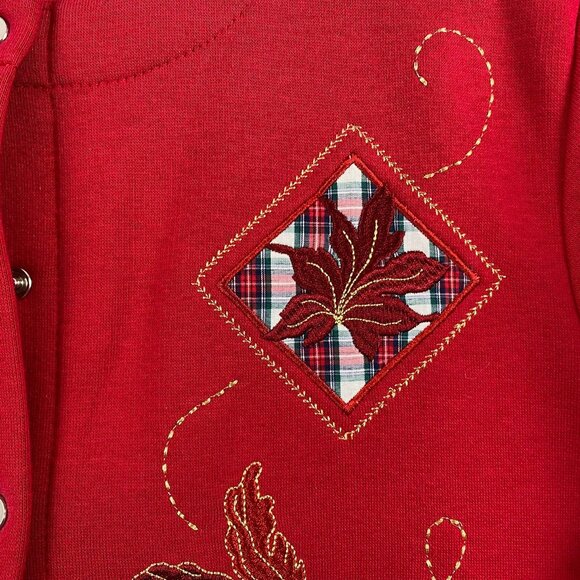 Breckenridge Womans Cardigan Sweater PM Petite Red Embroidered Patchwork Holiday - Picture 9 of 12